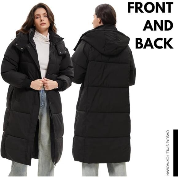 Long Puffer Jacket for Women,2024 Thickened Winter Coat Hooded with Deep - Picture 3 of 7